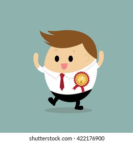Vector of Businessman with Gold medal for 1st prize. Business concept cartoon