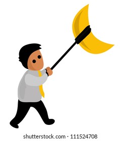 Vector - Businessman.He grabbed the moon with the rope.
