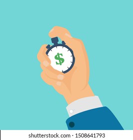 Vector of a businessman hand holding a stop watch with dollar sign