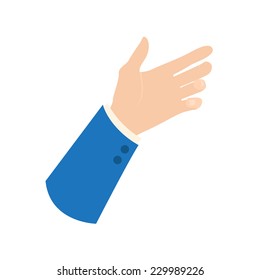 Vector businessman hand icon: empty hand holding something - place your object in palm, blue business suit sleeve, isolated on white