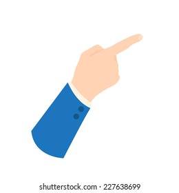 Vector businessman hand icon - showing sign, pointing finger shows up right direction, back of the hand in business suit sleeve, isolated on white