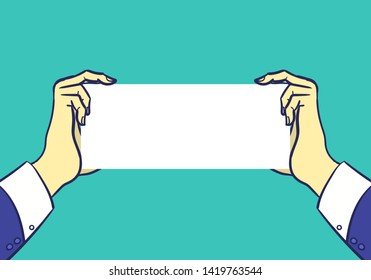 vector businessman hands holding white space paper for text background