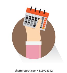 Vector Businessman hands mark on the calendar on white background