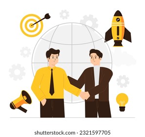 Vector businessman handshake for merger teamwork and business negotiation. Businessmen shaking hands with partner for business deal