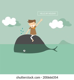 vector of businessman have a happy time on holiday, in the sea.
