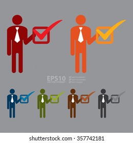 Vector : Businessman Hold Check Mark Infographics Flat Icon, Sign