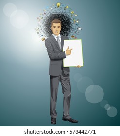 Vector businessman holding empty write board in his hands