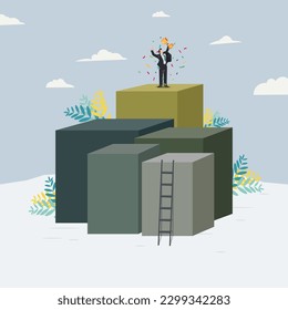 Vector businessman holding the trophy. Get new achievement concept design vector illustration