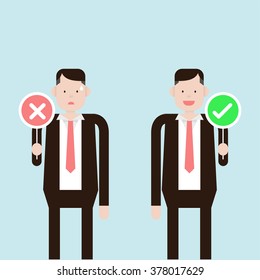 Vector Businessman Holding Wrong Right Sign Stock Vector (Royalty Free ...