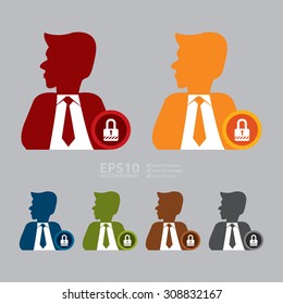 Vector : Businessman With Key Lock Infographics Flat Icon, Sign 