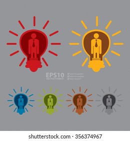 Vector : Businessman in Light Bulb, Business Idea Infographics Flat Icon, Sign