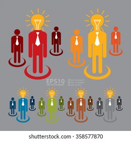 Vector : Businessman With Light Bulb Head, Idea, Brainstorming Infographics Flat Icon, Sign