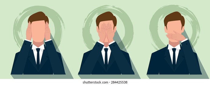 vector Businessman like three little monkeys 3 close, illustration 