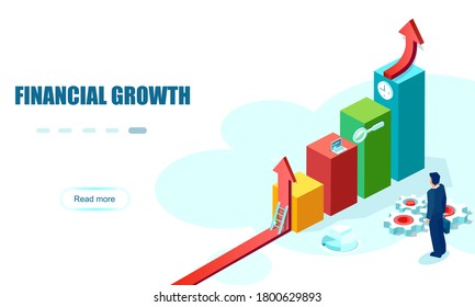 Vector of a businessman looking at a positive financial growth, rising up chart. Business analysis and  financial performance concept