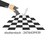 Vector of a businessman making a chess move with a pawn to kick a queen in chess game

