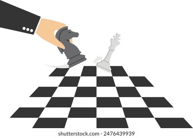 Vector of a businessman making a chess move with a pawn to kick a queen in chess game

