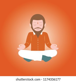 Vector businessman meditating in flat style - cartoon business illustration