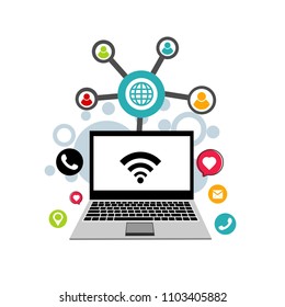 Vector Businessman with modern communications technology Notebook task, leveraging and business icon styles. Used for work flat design
