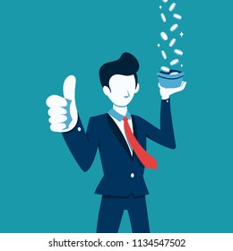 Vector businessman and money coins for design.