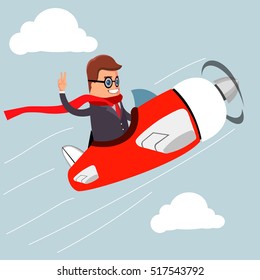 Vector. Businessman on airplane.