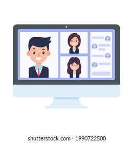vector businessman on computer screen online meeting concept
