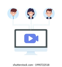 vector businessman on computer screen online meeting concept