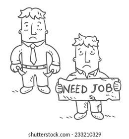Vector businessman out of work and money.