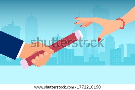 Vector of a businessman passing relay baton to a businesswoman 