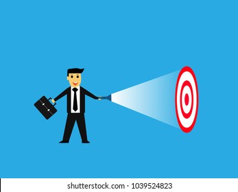 vector of businessman pointing flashlight to target,business concept
