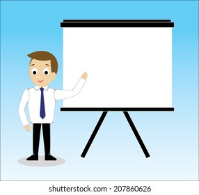 Vector of businessman pointing presentation on whiteboard