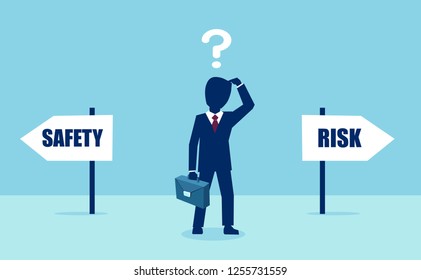 Vector of a businessman with question feeling confused at crossroads 