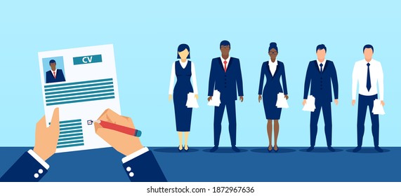 Vector of a businessman recruiter making a candidate choice at a job interview 
