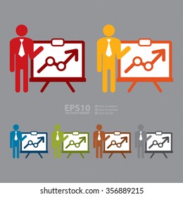Vector, Businessman With Rising Arrow Chart Presentation Billboard Infographics Flat Icon, Sign