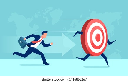 Vector of a businessman running after his career goal. Concept of success and motivation 