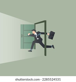 Vector businessman running exit from comfort zone illustration