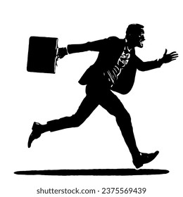 Vector of a businessman running fast and carrying a briefcase 