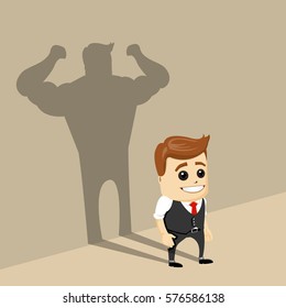 Vector businessman with the shadow of the hero. Superhero business man concept.