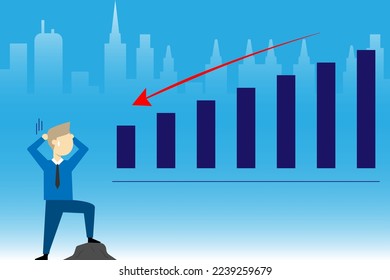 Vector businessman show trophy about successful achievement target with the growth up graph concept