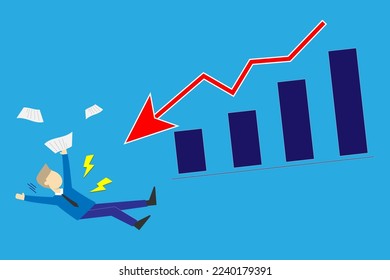 Vector businessman show trophy about successful achievement target with the growth up graph concept