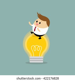 Vector of Businessman sitting on Bulb light. Business concept cartoon