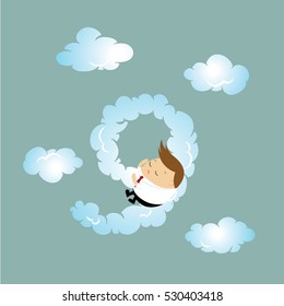 Vector of Businessman sleeping on the cloud
