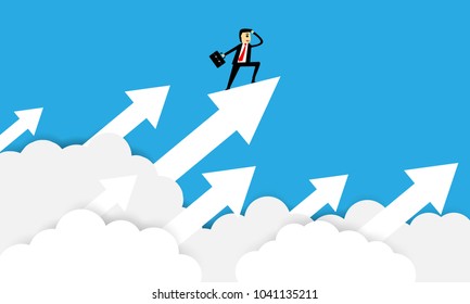 vector of businessman stand on arrow searching for opportunities,business concept