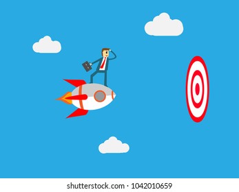 vector of businessman stand on a rocket fly to target,business concept