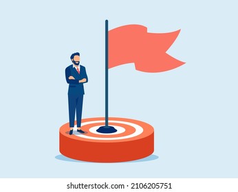 Vector of a businessman standing on a target achieving his goals 