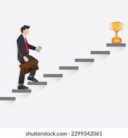 Vector businessman step up the ladder. Success growth progress, personal development concept illustration