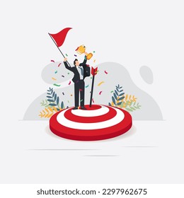 Vector businessman success achieving target and get award trophy design vector illustration