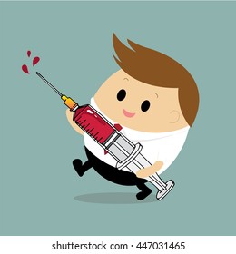 Vector of businessman with syringe and red liquid for Healthcare