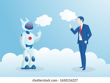 Vector de un hombre de negocios hablando con un robot 