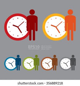 Vector, Businessman With Time Clock Infographics Flat Icon, Sign