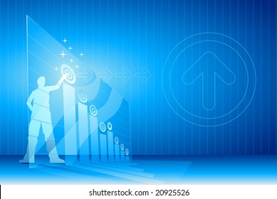 Vector businessman touching the chart